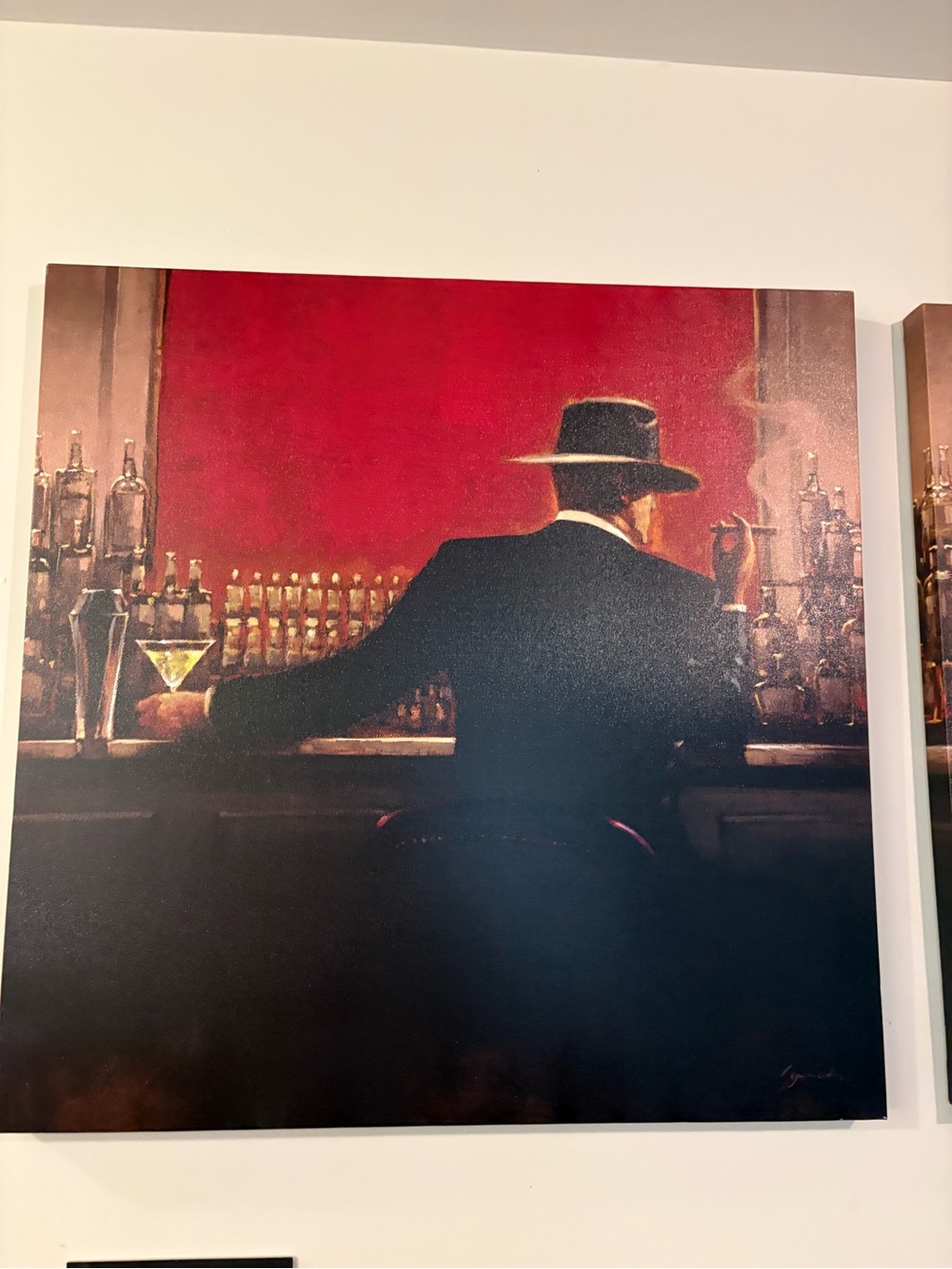 Vintage Bar Scene Canvas Wall Art - Red and Black - Picture 2 of 3